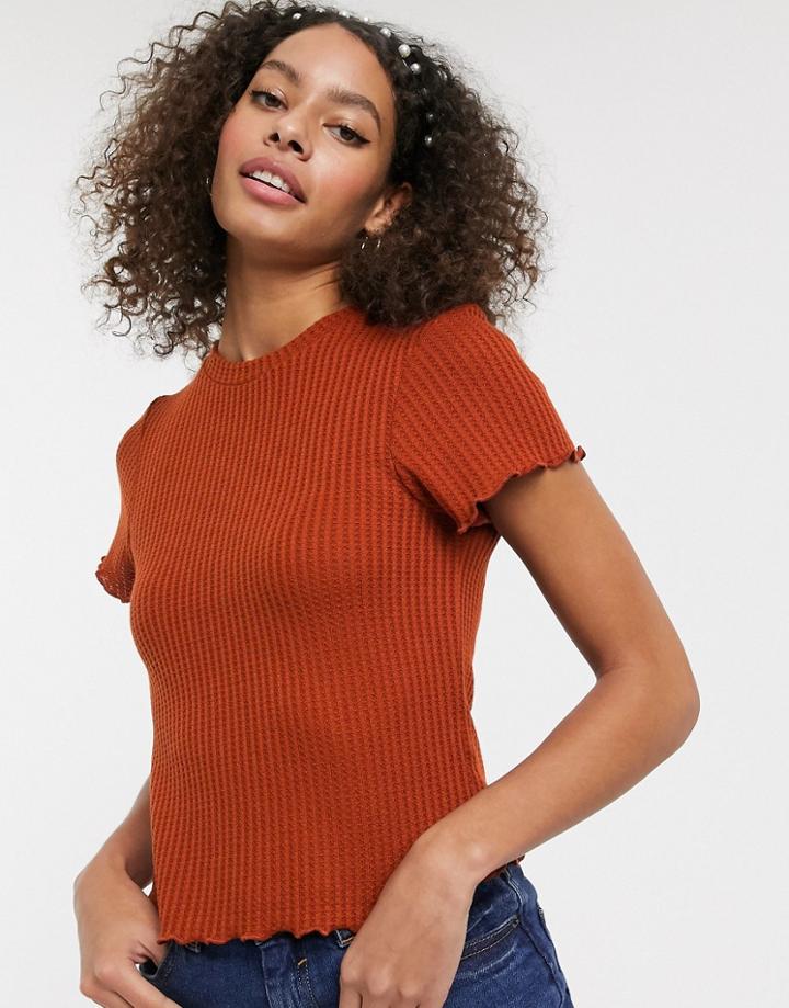 Asos Design Fitted T-shirt In Waffle With Cap Sleeve-brown