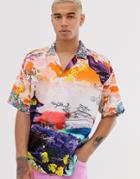 Jaded London Revere Collar Shirt With Japanese Print - Multi