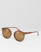 Asos Round Sunglasses With Nose Bar In Brown - Brown