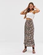 Asos Design Urban Prairie Floral Print Midi Skirt With Lace Trim - Multi