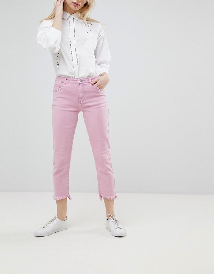 Only Straight Jean With Destroyed Hem - Pink