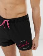 Asos Design Swim Shorts In Black With Cali Embroidery In Short Length - Black