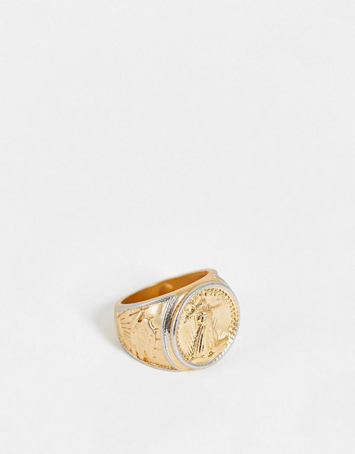 Svnx Chunky Silver And Gold Inprinted Ring