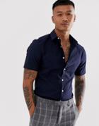 Asos Design Skinny Fit Smart Textured Shirt In Navy