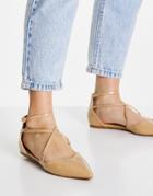 Asos Design Larna Pointed Ballet Flats In Beige Patent-neutral