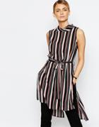 Love Longline Tunic With Roll Neck - Red Multi Stripe