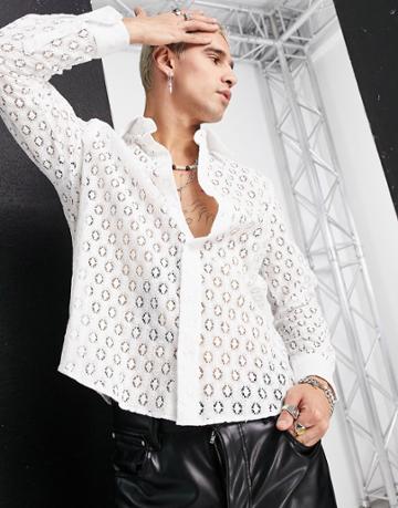 Devil's Advocate Wide Collar Lace Shirt-white
