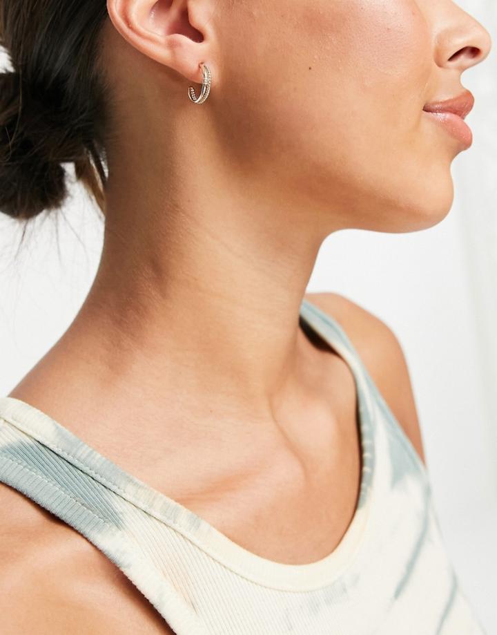 Topshop Double Row Hoop Earrings With Crystal In Gold