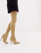 Asos Design Kally Knitted Over The Knee Boots - Beige
