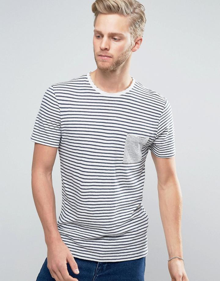 Selected Homme T-shirt With Stripe An Pocket In Linen Mix - Navy
