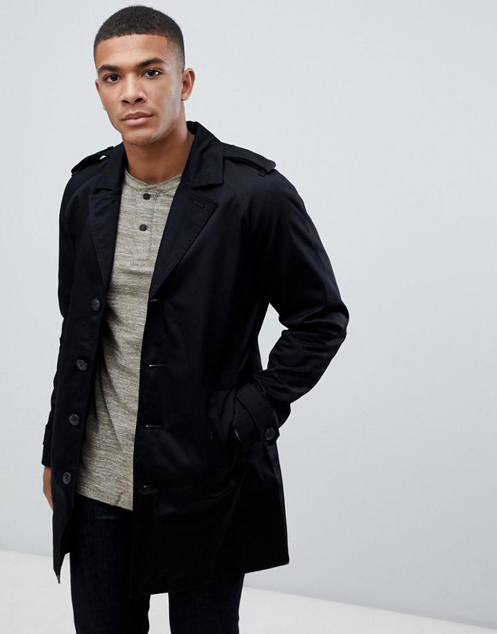 Jack And Jones Cotton Trench Coat - Black