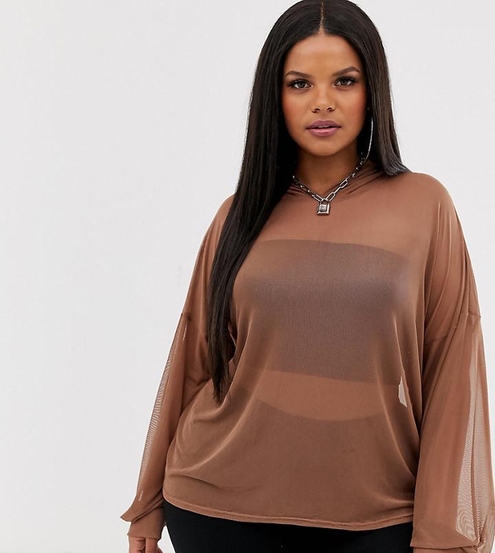 Rokoko Plus Oversized Mesh Hoodie - Brown