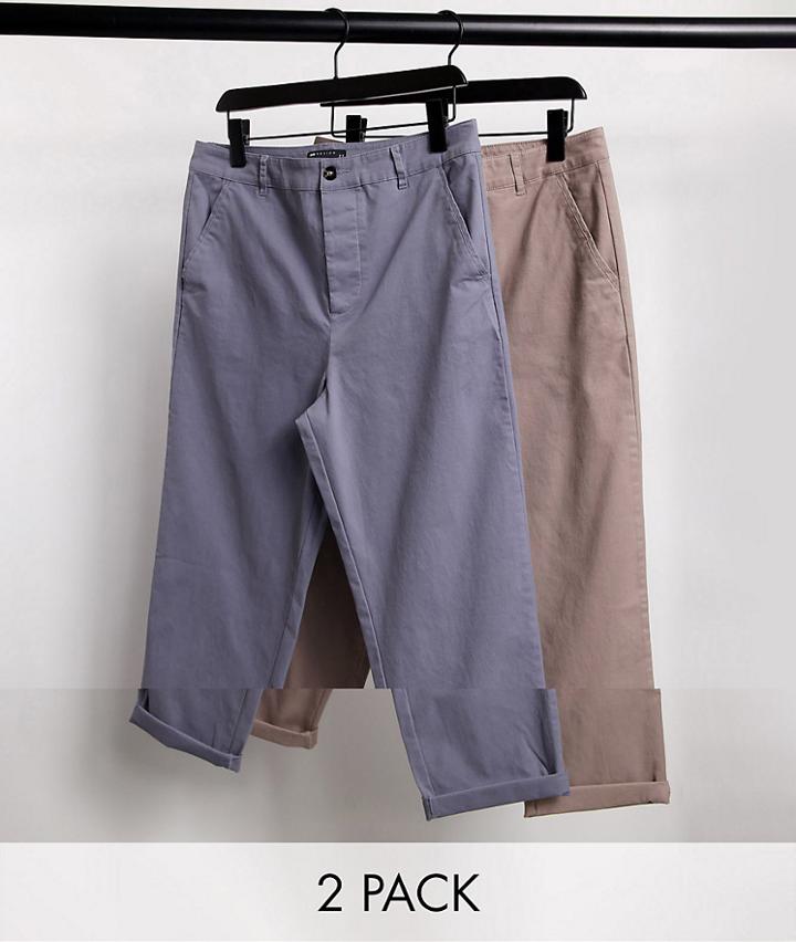 Asos Design 2 Pack Skater Chinos In Blue And Beige Save-multi