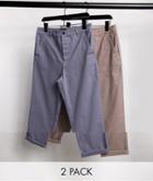Asos Design 2 Pack Skater Chinos In Blue And Beige Save-multi