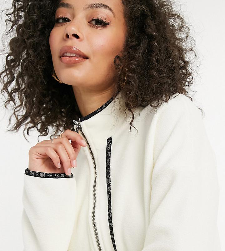 Noisy May Tall Fleece With Contrast Trims In Cream-white