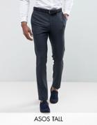 Asos Tall Wedding Skinny Suit Pant In Blue Micro Woven Texture - Blue