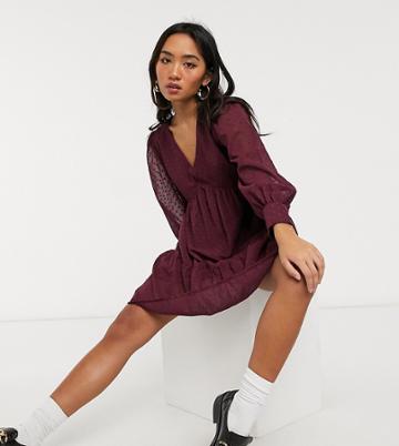 Violet Romance Petite Mini Smock Dress In Burgundy-red