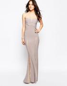 Forever Unique Bianca Sweetheart Maxi Dress With Sheer Embellished Panels - Beige