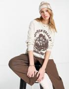 Asos Design Oversized Long Sleeve T-shirt With Scenic Puff Print In Ecru-green
