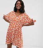 Asos Design Maternity Smock Wrap Mini Dress With Tie Sleeves In Ditsy Floral Print - Multi