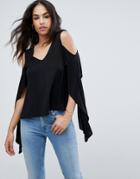Asos Top With Cold Shoulder And Dramatic Ruffle - Black