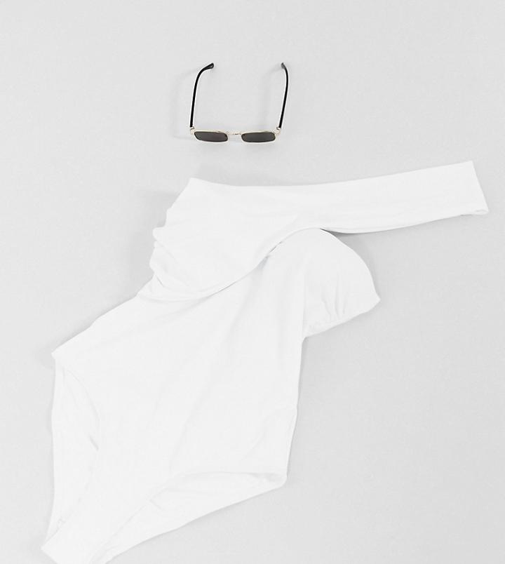 Ivory Rose Fuller Bust One Shoulder Swimsuit In White Dd- G