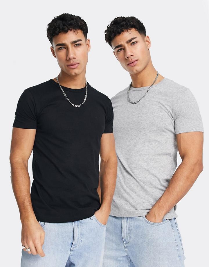 French Connection 2 Pack Crew Neck T-shirt In Black & Light Gray