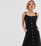 Brave Soul Petite Joanna Cami Dress In Rib With Button Front - Black
