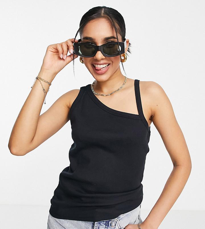 Topshop Petite One Sided Skinny Strap Tank Top In Black