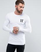 11 Degrees Long Sleeve T-shirt In White With Logo - White