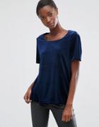 B.young Midnight Velvet Top With Slit Open Back - Navy
