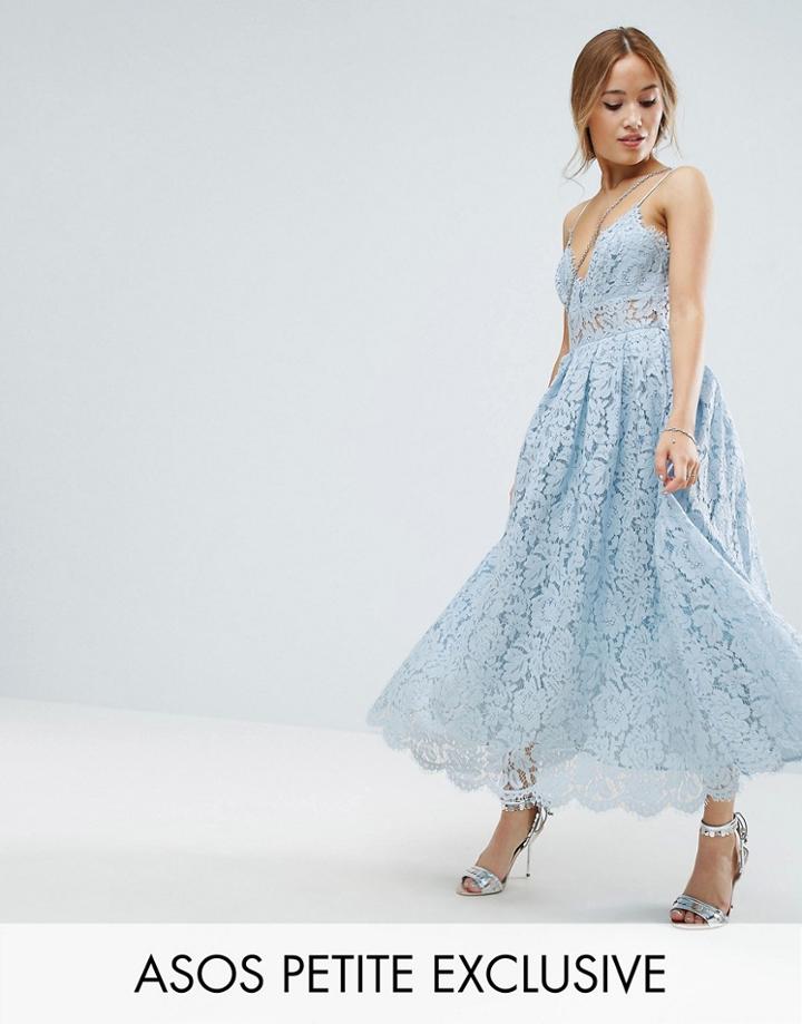 Asos Petite Lace Cami Midi Prom Dress - Multi