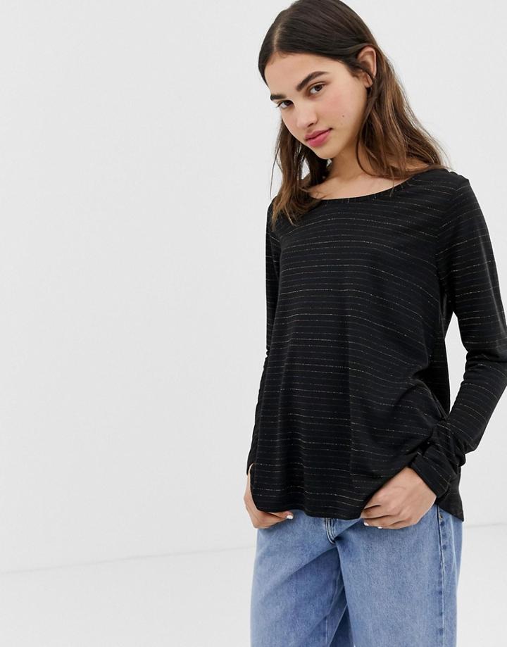 Ichi Metallic Stripe Top - Black