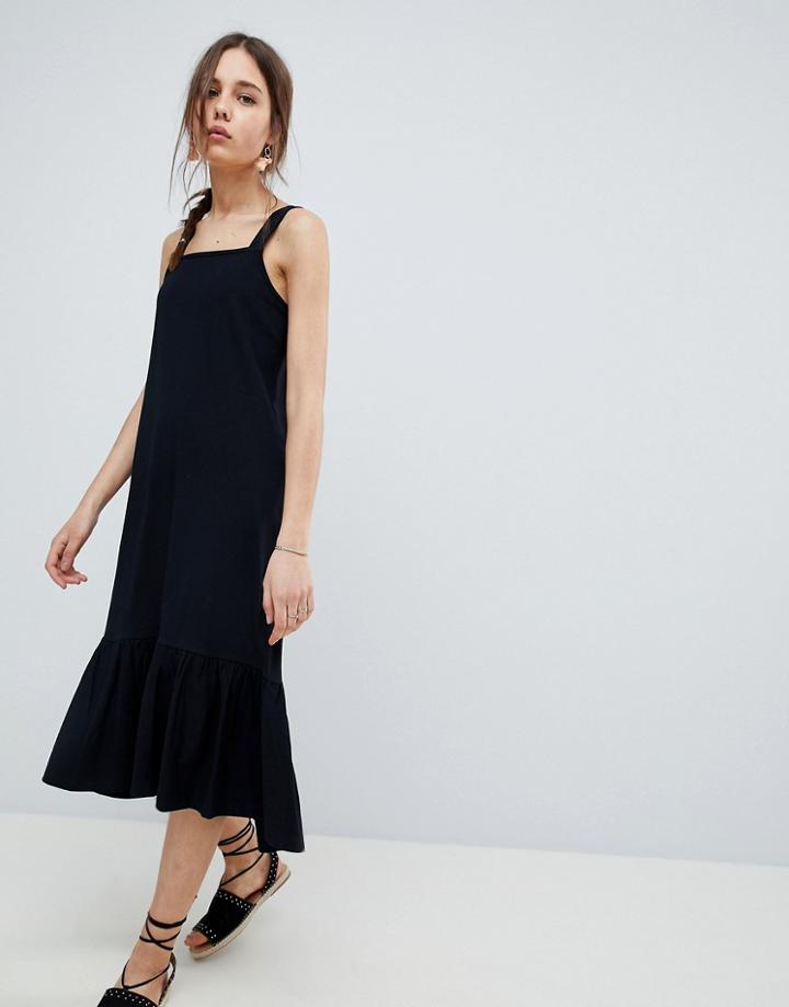 Asos Design Square Neck Drop Hem Midi Sundress - Black