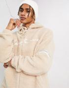 Asos Dark Future Oversized Hooded Jacket In Teddy Fleece With Logo Embroidery In Neutral