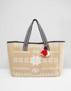 Mango Embroidered Beach Bag - White Mix
