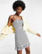 Asos Design Strappy Sundress With Pep Hem In Black And White Gingham