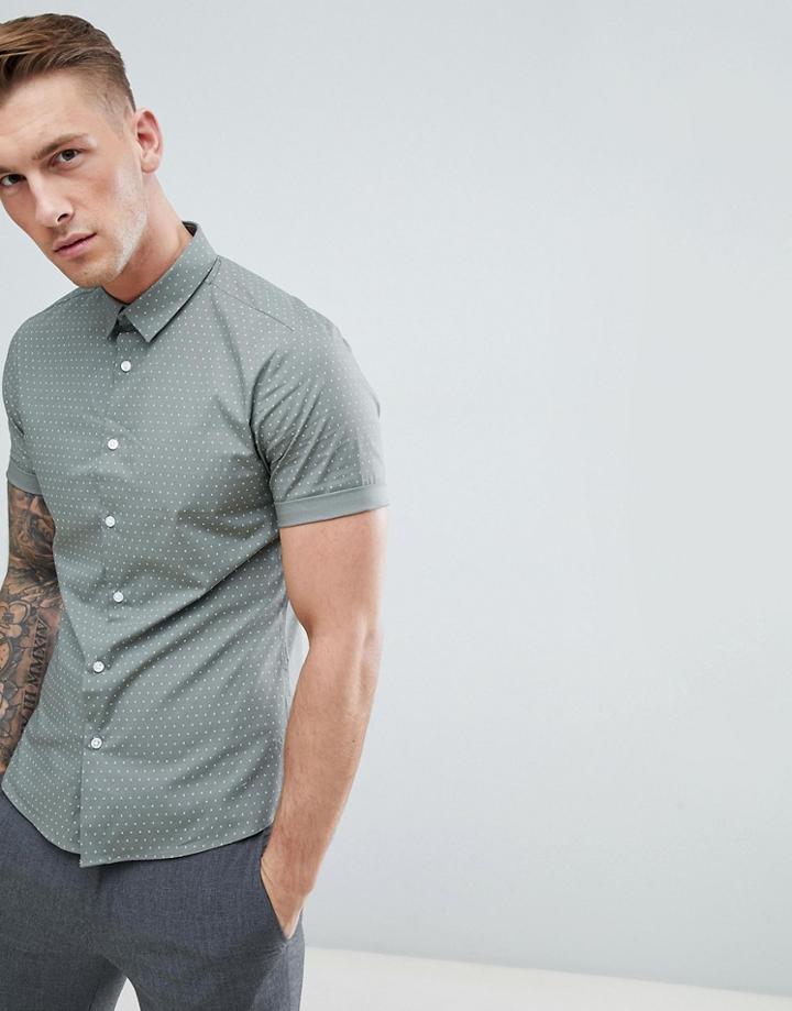 New Look Muscle Fit Shirt In Khaki - Green