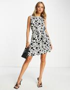 River Island Belted Shift Mini Dress In White And Spot Print