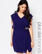 Lovedrobe Plus Wrap Dress With Buckle Deatil - Navy