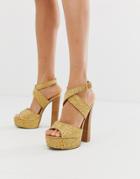 Asos Design Hutchinson Platform Block Heeled Sandals-beige