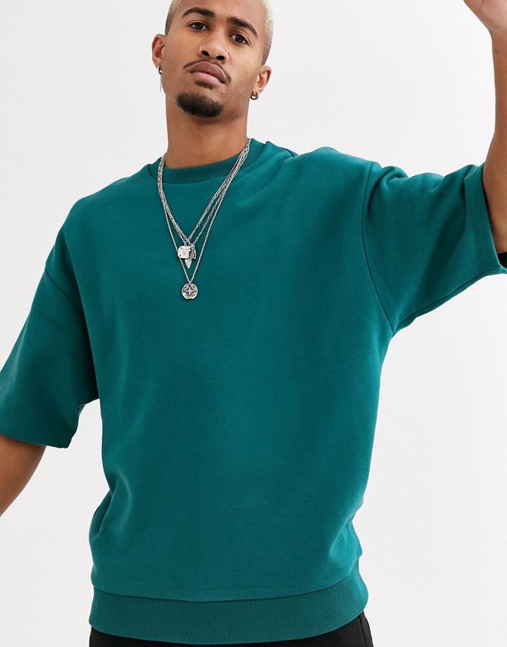 Asos Design Short Sleeve Oversized Sweatshirt In Green