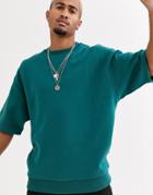Asos Design Short Sleeve Oversized Sweatshirt In Green