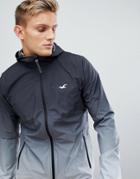 Hollister Hooded Lightweight Jacket Dip Dye Effect Seagull Logo In Black Ombre - Black