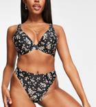 Peek & Beau Exclusive Recycled Polyester High Leg Bikini Bottom In Pink Floral Print-multi