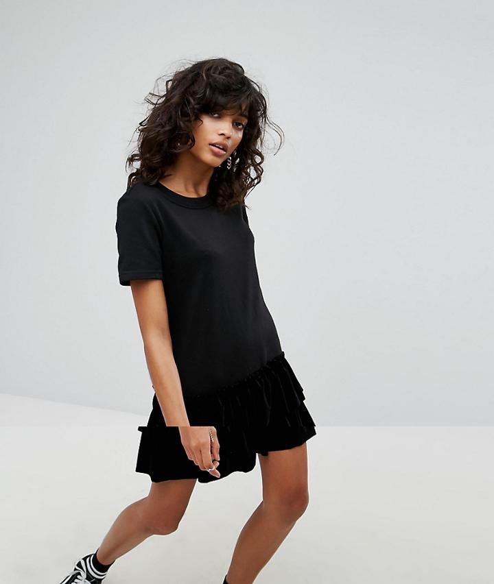 Noisy May Jersey Dress With Velvet Drop Hem - Black