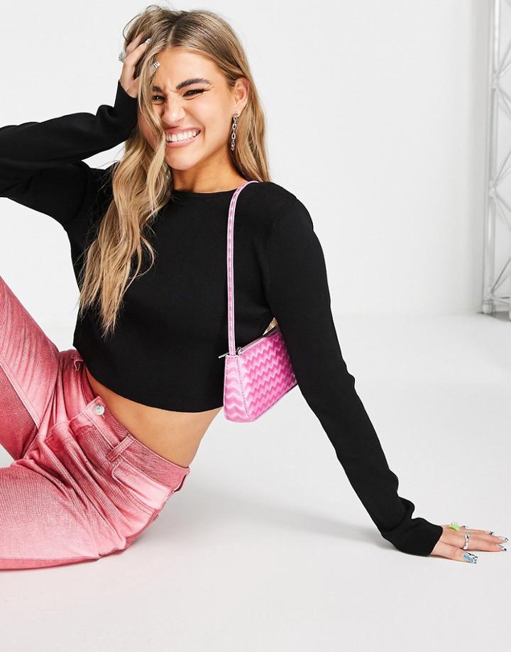 Topshop Open Back Clean Top In Black