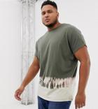 Asos Design Plus Organic Oversized Longline T-shirt With Roll Sleeve In Bleach Wash In Khaki - Black