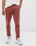 Asos Design Slim Chinos In Washed Red - Red