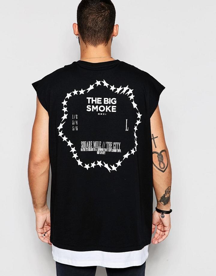 Asos Oversized Sleeveless T-shirt With Monochrome Street Back Print -